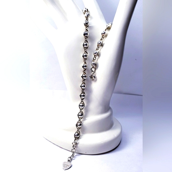 Sterling Silver Captive Beaded Anklet 10" Long. - Picture 2 of 4